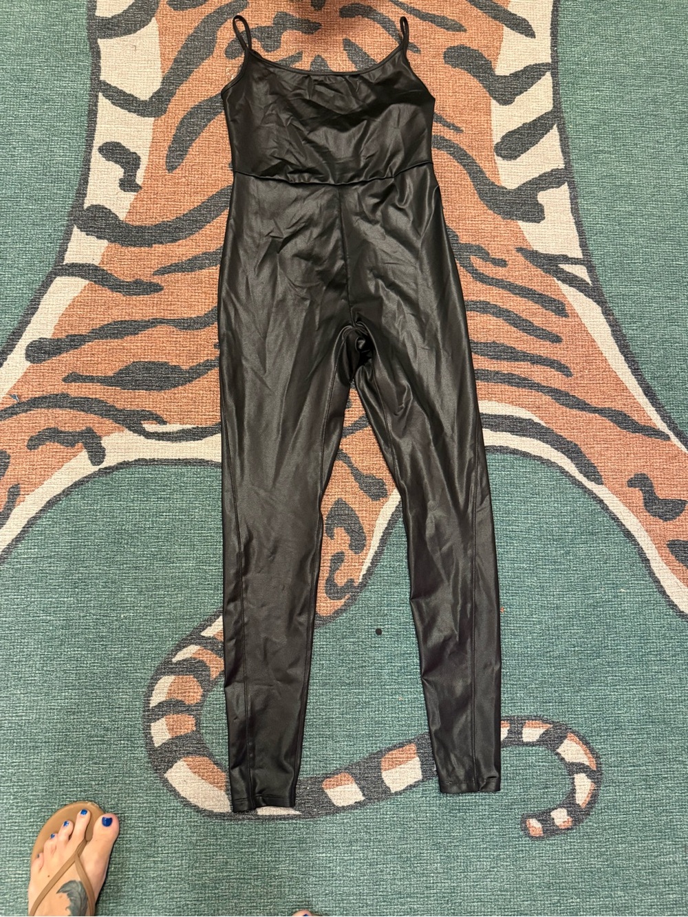 wild fable Black Faux Leather Spaghetti-Strap Jumpsuit